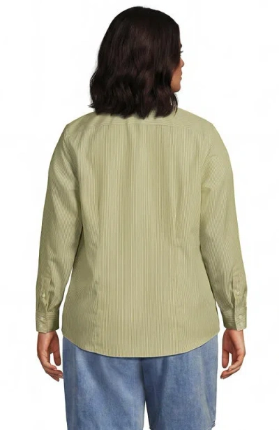 Lands' End Plus Size No Iron Button Front Shirt In Chartreuse Thin Stripe