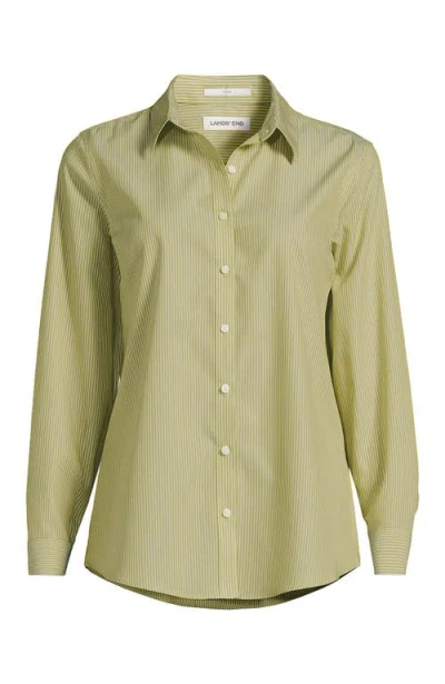 Lands' End Plus Size No Iron Button Front Shirt In Chartreuse Thin Stripe