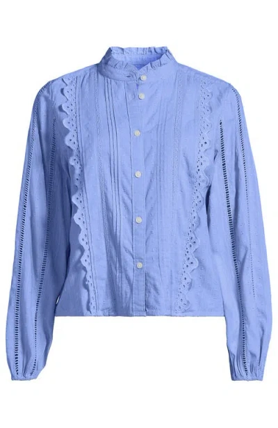 Lands' End Ruffle Neck Button Front Shirt In Clear Blue Sky