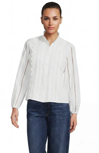 Lands' End Ruffle Neck Button Front Shirt In White