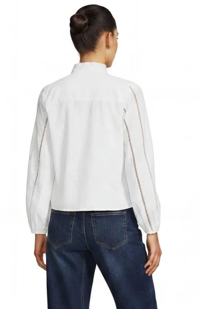 Lands' End Ruffle Neck Button Front Shirt In White
