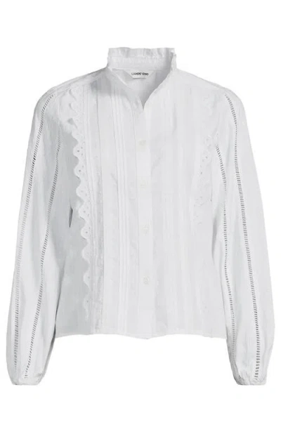 Lands' End Ruffle Neck Button Front Shirt In White