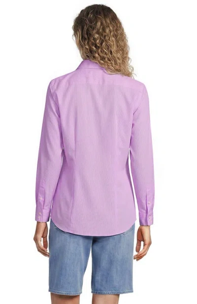 Lands' End Tall No Iron Button Front Shirt In Aster Pink/white Micro Stripe