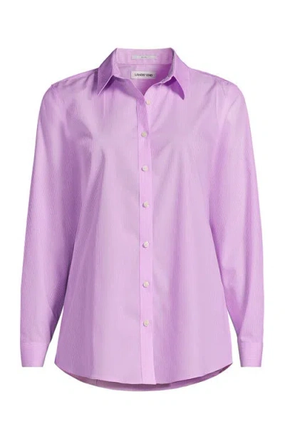 Lands' End Tall No Iron Button Front Shirt In Aster Pink/white Micro Stripe