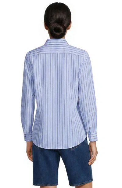 Lands' End Tall No Iron Button Front Shirt In Soft Sky Blue Stripe