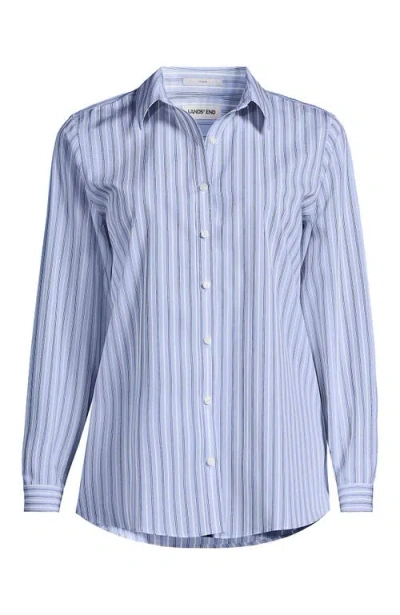 Lands' End Tall No Iron Button Front Shirt In Soft Sky Blue Stripe