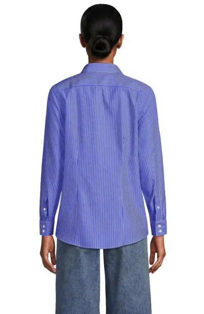 Lands' End Tall No Iron Button Front Shirt In Sapphire Gem Thin Stripes