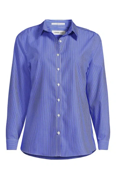 Lands' End Tall No Iron Button Front Shirt In Sapphire Gem Thin Stripes