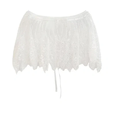 Tulleen Sequin Tie-front Stole In White