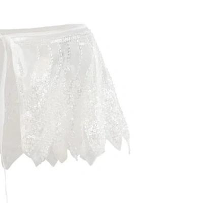 Tulleen Sequin Tie-front Stole In White