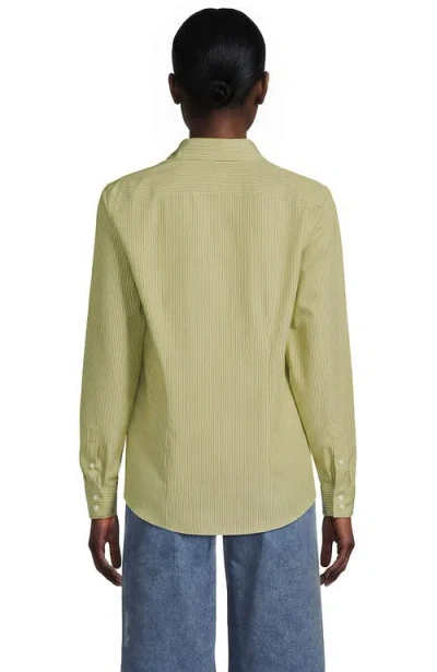 Lands' End Tall No Iron Button Front Shirt In Chartreuse Thin Stripe