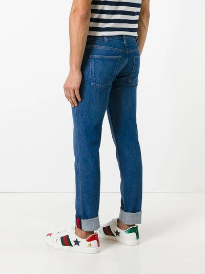 Shop Gucci Web Trim Jeans - Blue