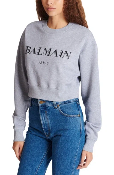 Balmain Printed  Crew-neck Sweatshirt In Grey