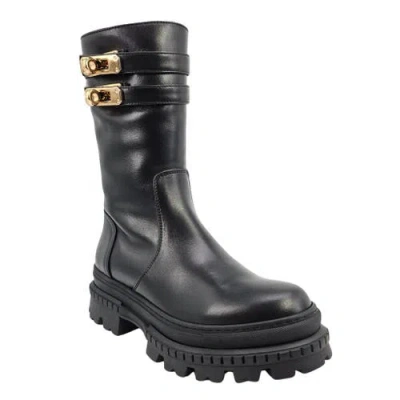 Madison Maison Shearling Lined Buckle Strap Platform Boots In Black