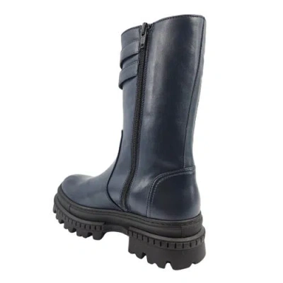 Madison Maison Shearling Lined Buckle Strap Platform Boots In Navy