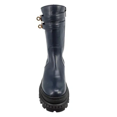 Madison Maison Shearling Lined Buckle Strap Platform Boots In Navy