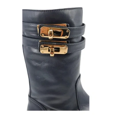 Madison Maison Shearling Lined Buckle Strap Platform Boots In Navy