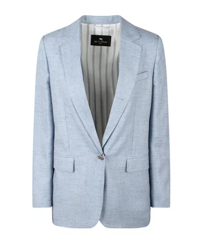 Etro Speckled Buttoned Blazer In Blue