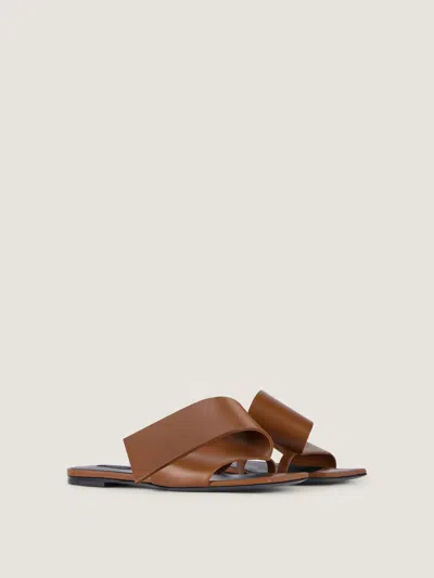 Givenchy Sliced Square Flat Sandals In Leather In Tan