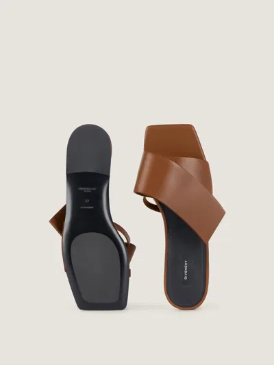 Givenchy Sliced Square Flat Sandals In Leather In Tan