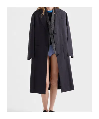 Prada Single-breasted Light Wool Coat In Blue