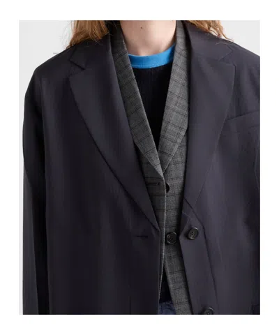 Prada Single-breasted Light Wool Coat In Blue