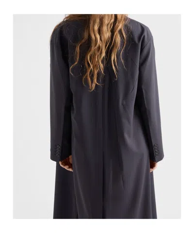 Prada Single-breasted Light Wool Coat In Blue