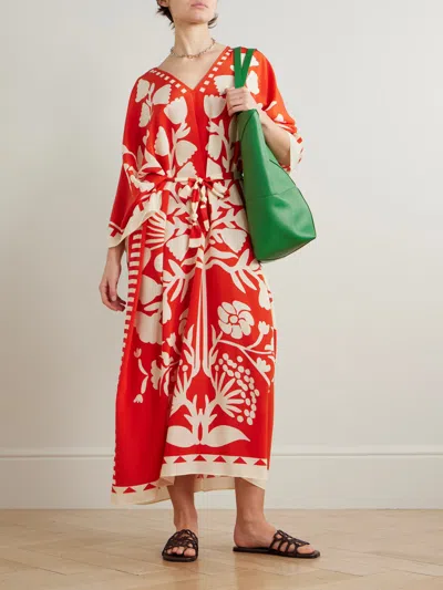 Eres Holi Printed Kaftan In Red