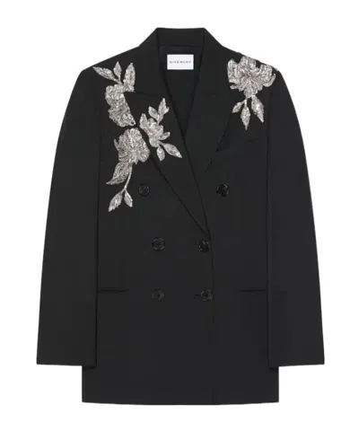 Givenchy Double-breasted Slashed Jacket In Wool With Sequins In Black