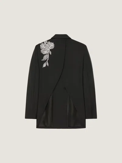 Givenchy Double-breasted Slashed Jacket In Wool With Sequins In Black
