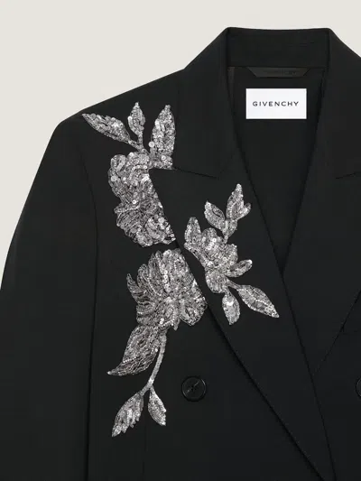 Givenchy Double-breasted Slashed Jacket In Wool With Sequins In Black