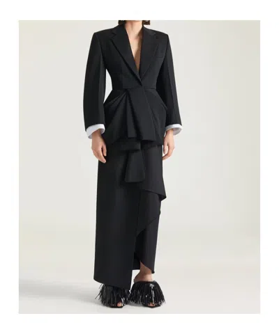 Givenchy Single-breasted Draped Jacket In Wool Grain De Poudre In Black