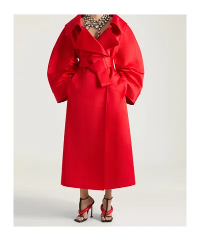 Givenchy Long Cocoon Coat In Satin In Red