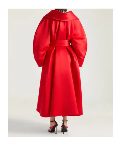 Givenchy Long Cocoon Coat In Satin In Red