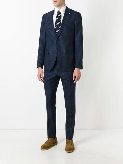 Shop Lardini Pinstripe Suit - Blue