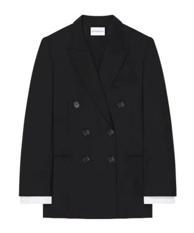 Givenchy Double-breasted Slashed Jacket In Wool And Mohair In Black