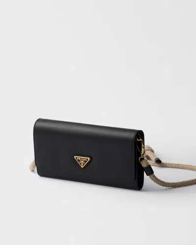 Prada Wallet With Shoulder Strap In Black
