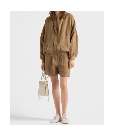 Prada Old-silk Bomber Jacket In Khaki