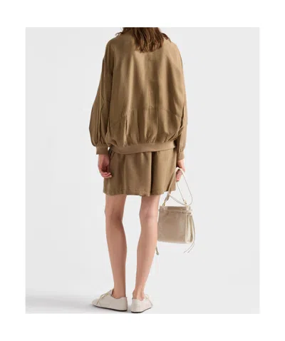 Prada Old-silk Bomber Jacket In Khaki