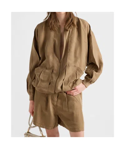 Prada Old-silk Bomber Jacket In Khaki