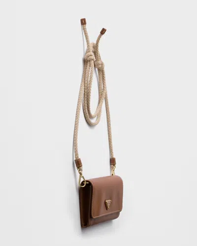 Prada Wallet With Shoulder Strap In Cognac