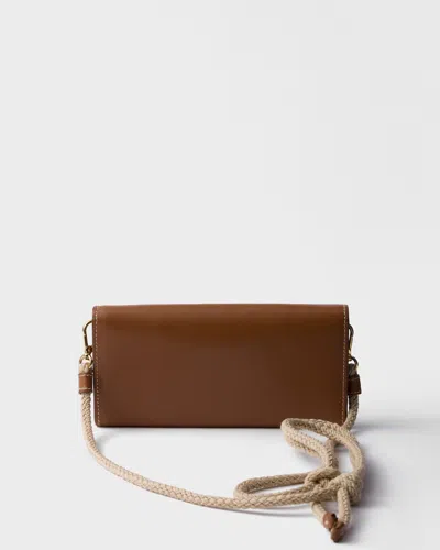 Prada Wallet With Shoulder Strap In Cognac