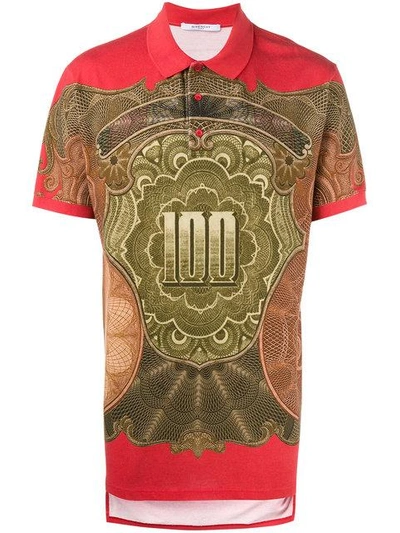 Shop Givenchy Dollar Print Polo Shirt In Red