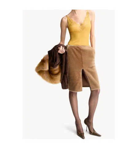 Saint Laurent Pencil Skirt In Gres/marron Glace