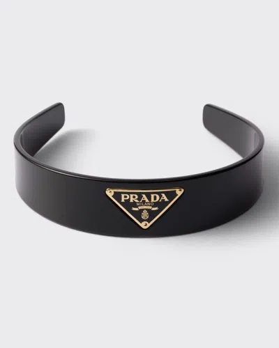 Prada Headband With Triangle Logo In Black