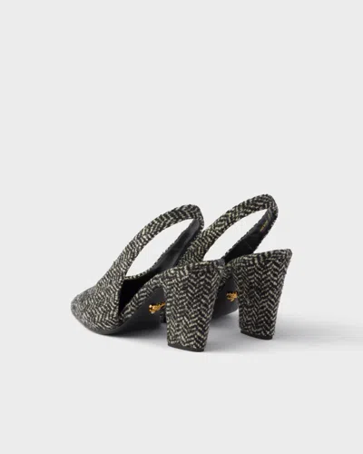 Prada White And Black Slingback Pumps In Chevron Fabric In Black