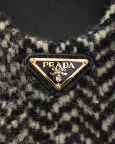 Prada White And Black Slingback Pumps In Chevron Fabric In Black