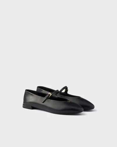 Prada Leather Ballerinas In Black