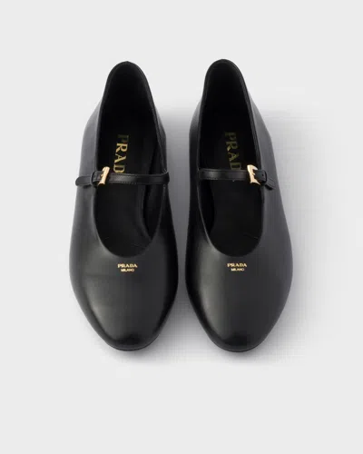 Prada Leather Ballerinas In Black