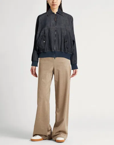 Brunello Cucinelli Women Denim-effect Twill Bomber Jacket With Shiny Zip In Blue